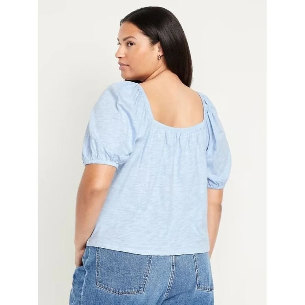 Old Navy Slub-Knit Jersey Square Neck Puff Sleeve Top #738653 - Cashmere Blue M